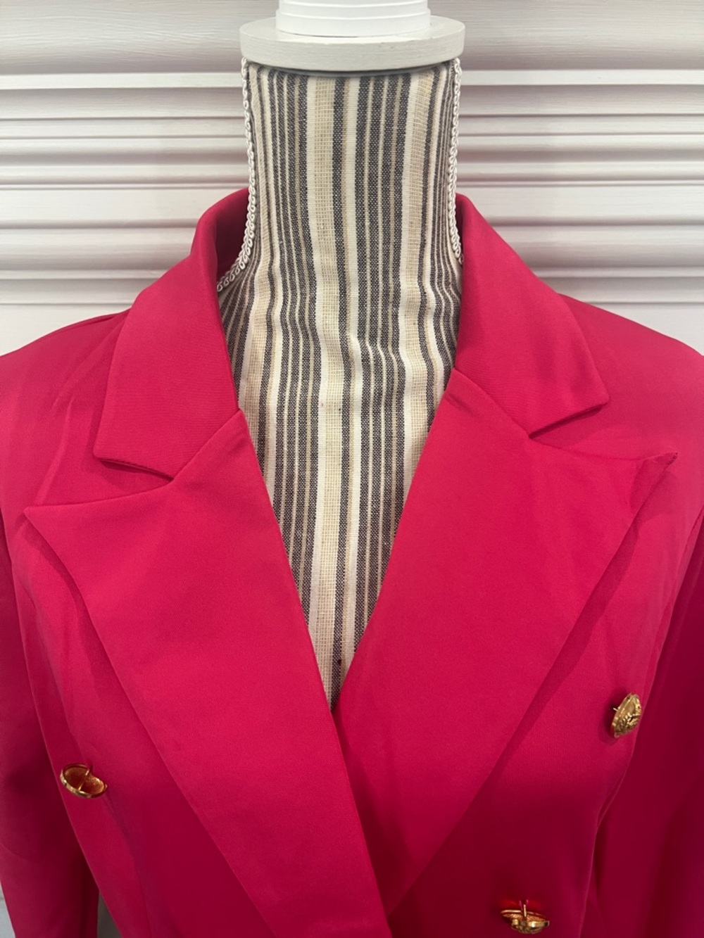 Women's Double-Breasted Pink Blazer Jacket - Picture 3 of 6